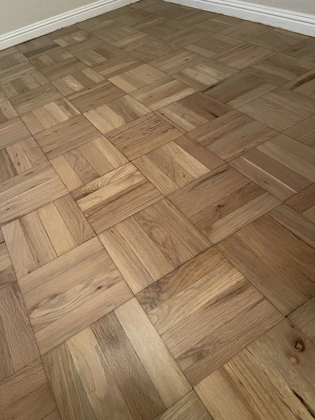 Refinished red oak parquet floor